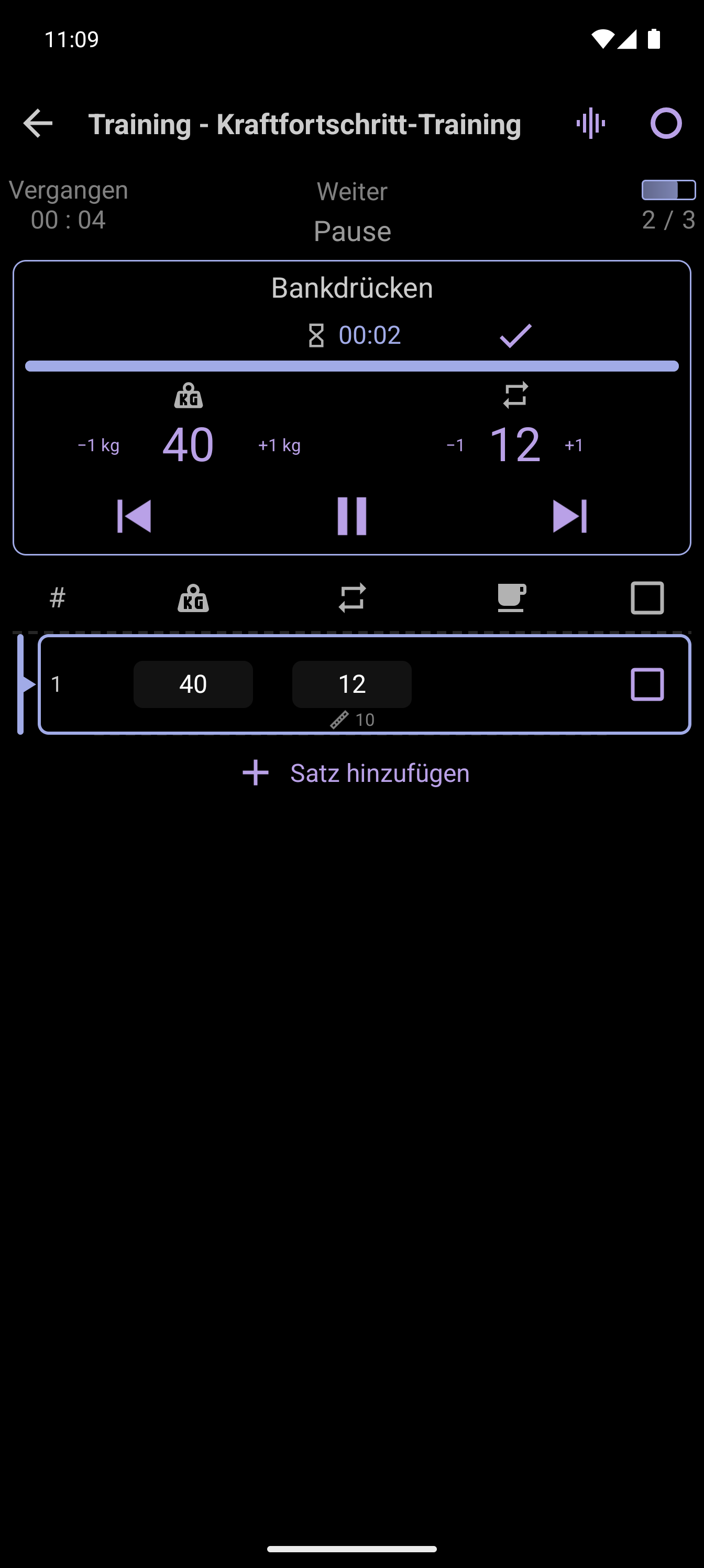 Erweiterter Player mit bearbeitbaren Workout-Werten