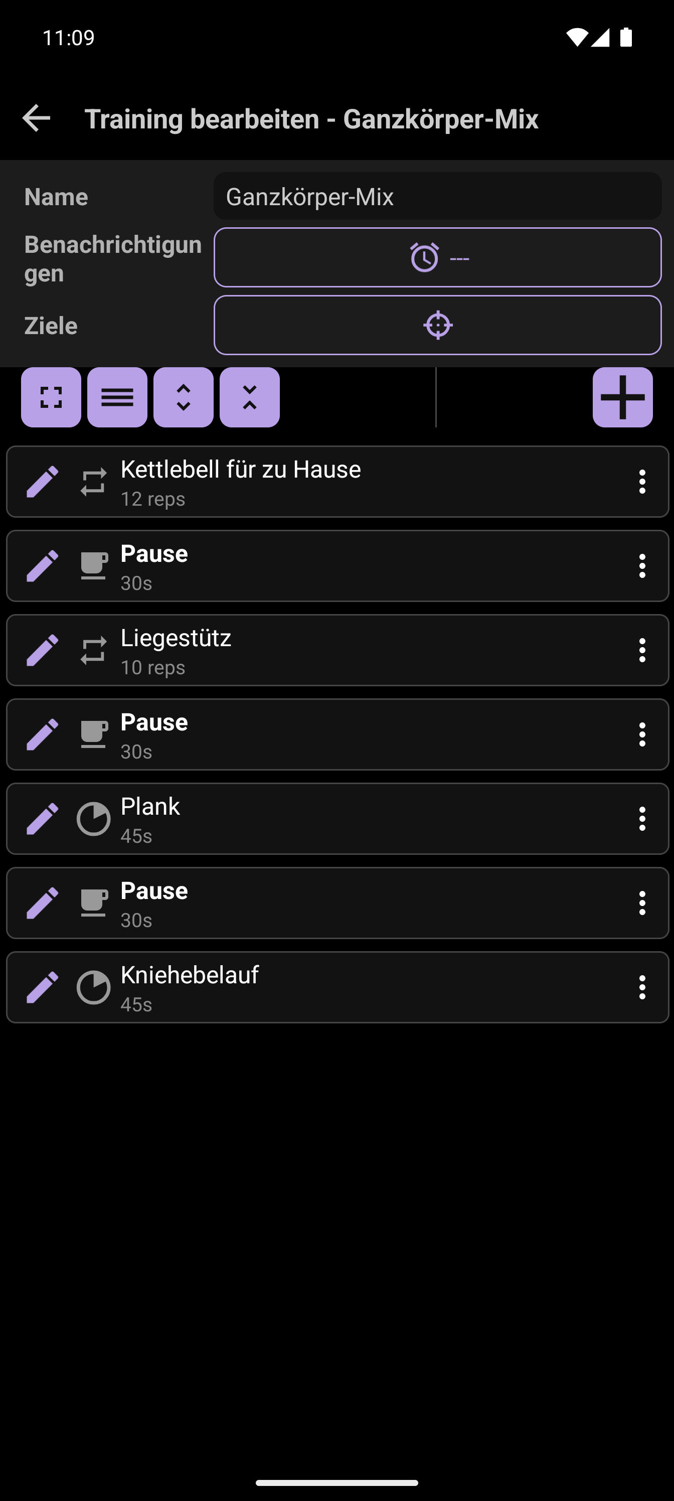 CrazyFit-Workout-Editor mit einer benutzerdefinierten Übung