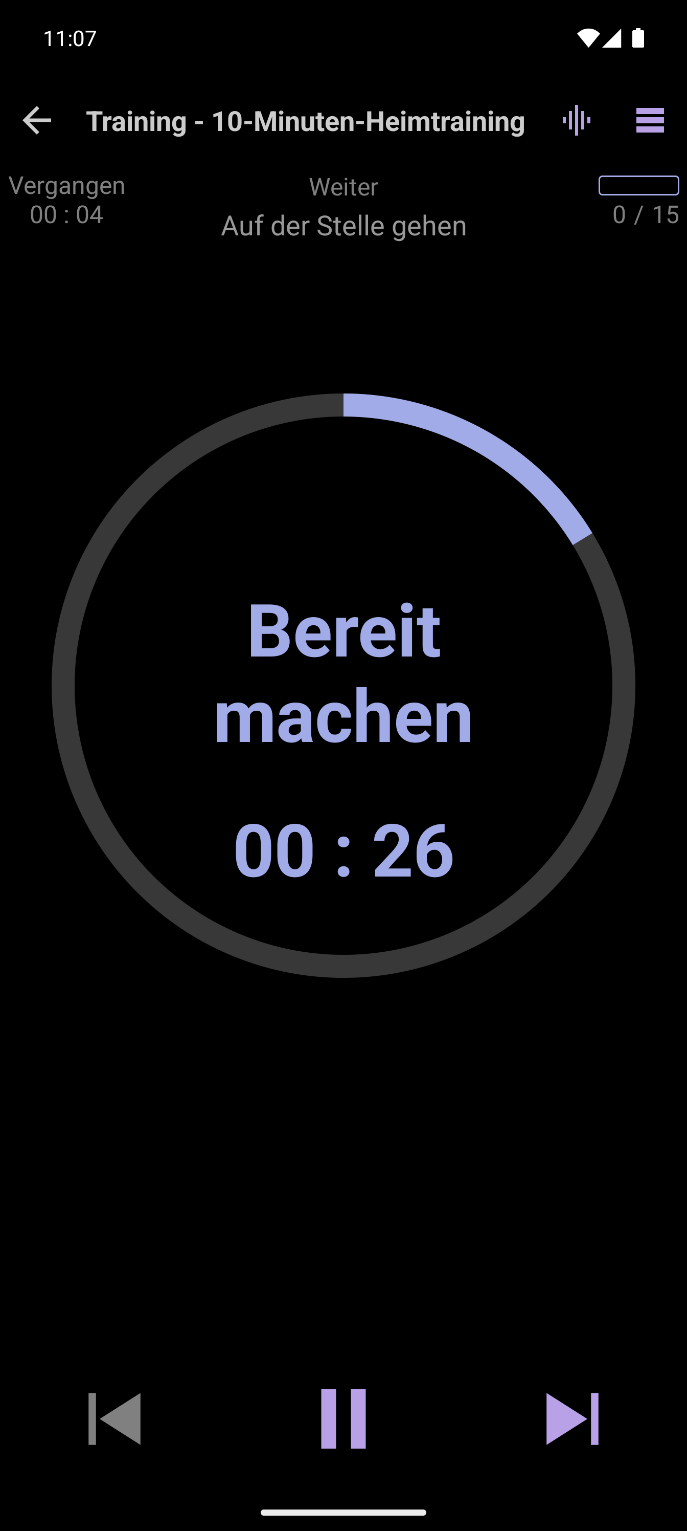 CrazyFit Simple Player während des 10-minütigen Heimtrainings