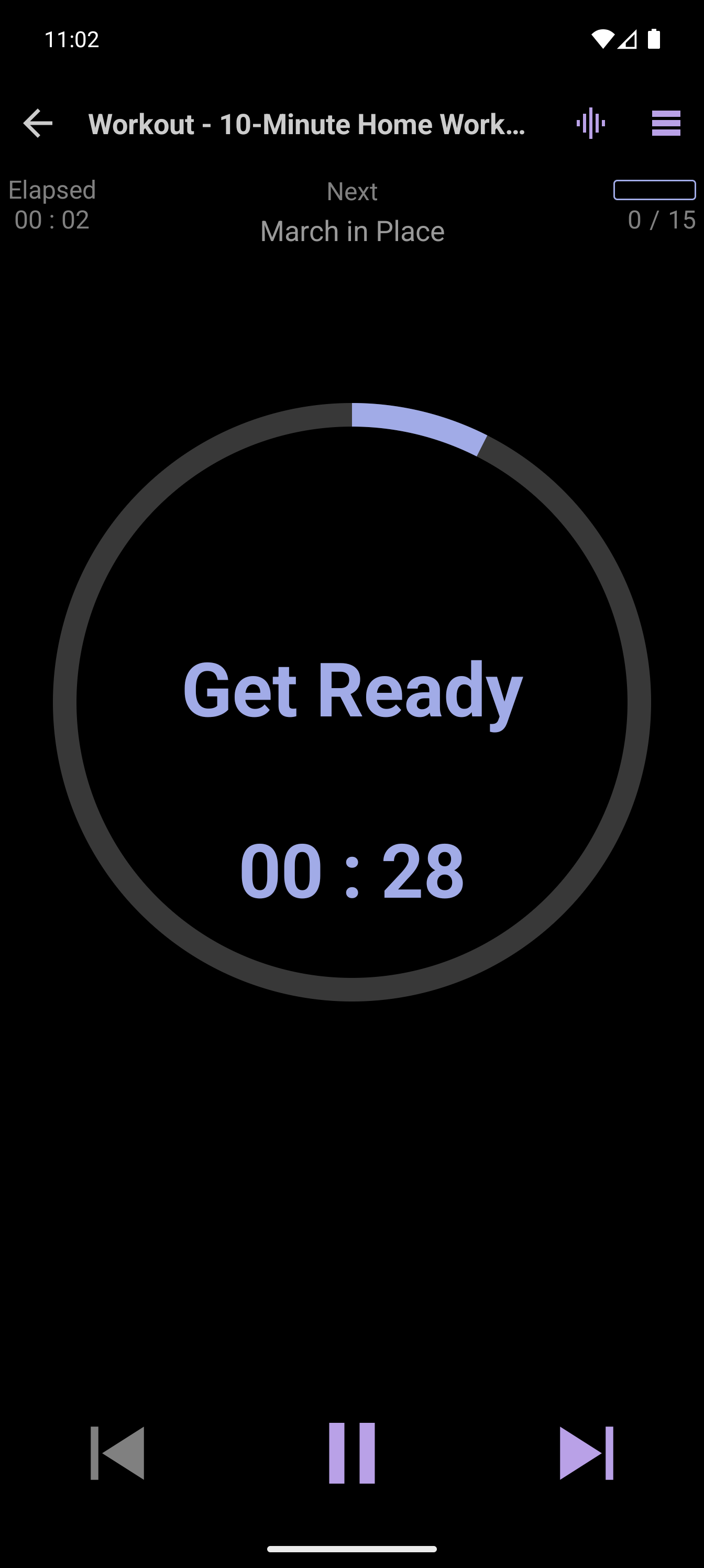 CrazyFit Simple Player running the 10-minute home workout
