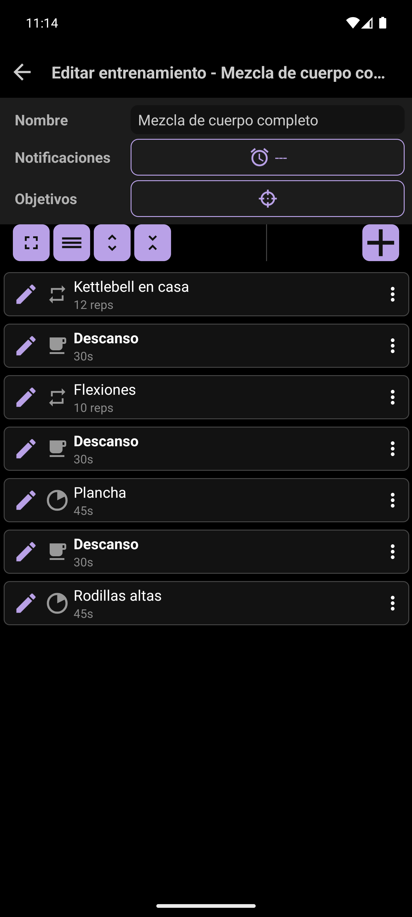 Creador de entrenamientos de CrazyFit mostrando un ejercicio personalizado