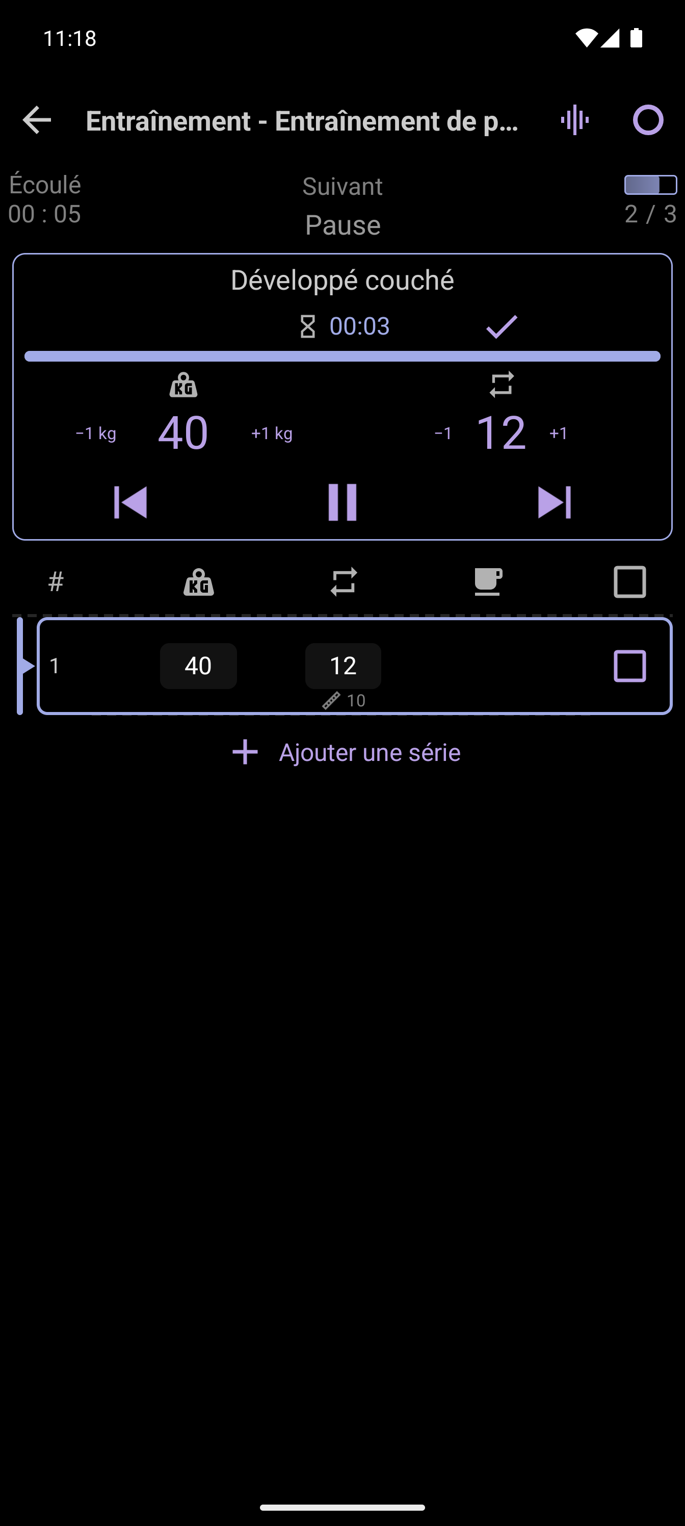 Lecteur avancé avec paramètres d'entraînement modifiables