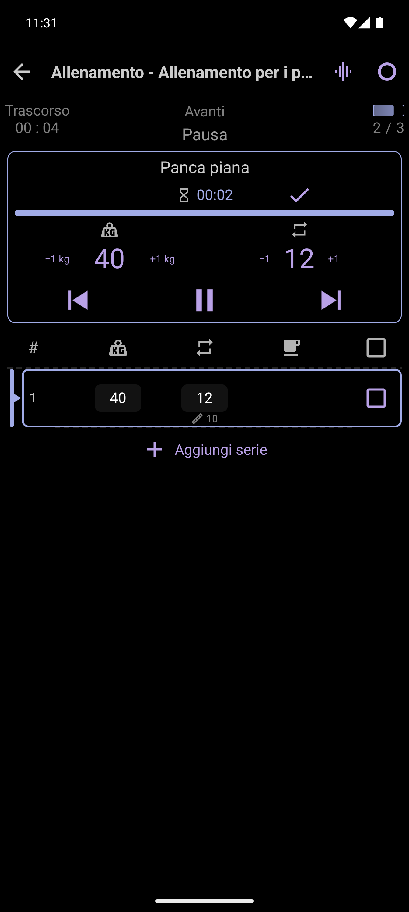 Player avanzato con parametri di allenamento modificabili