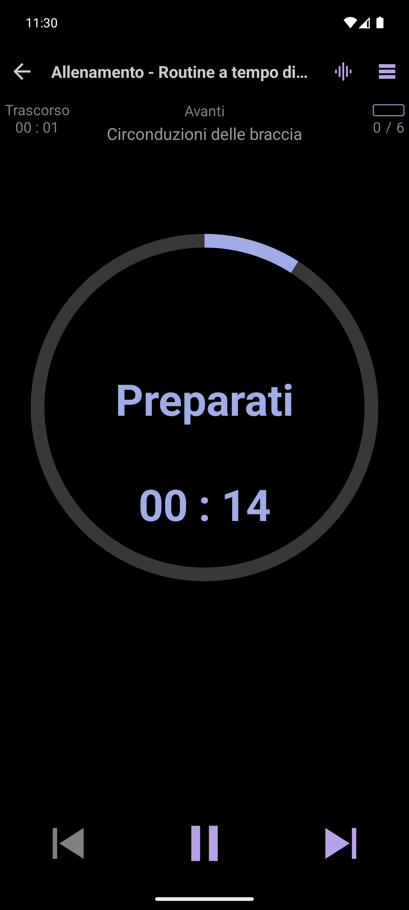 Player di CrazyFit che mostra la routine di mobilità a tempo
