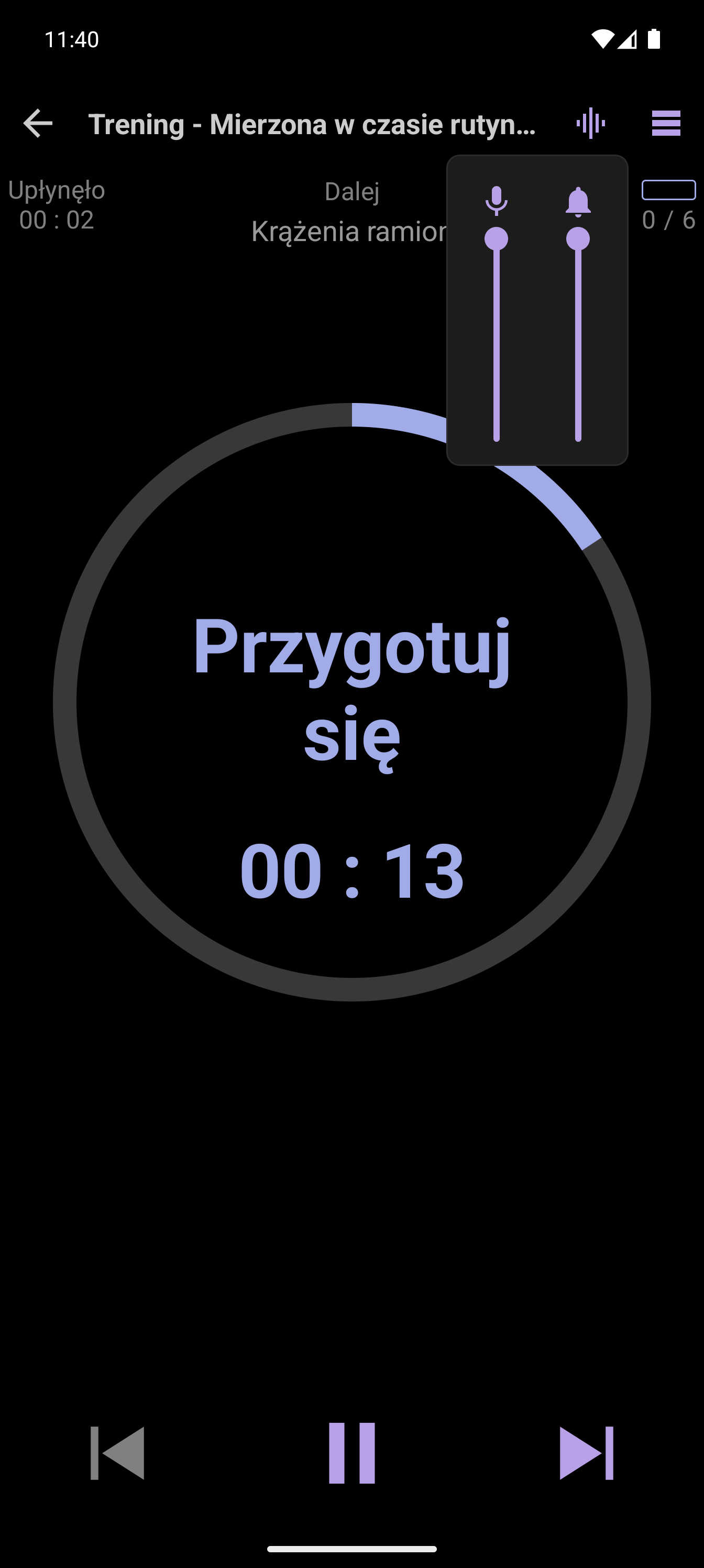 Ustawienia komunikatów głosowych CrazyFit w odtwarzaczu treningu
