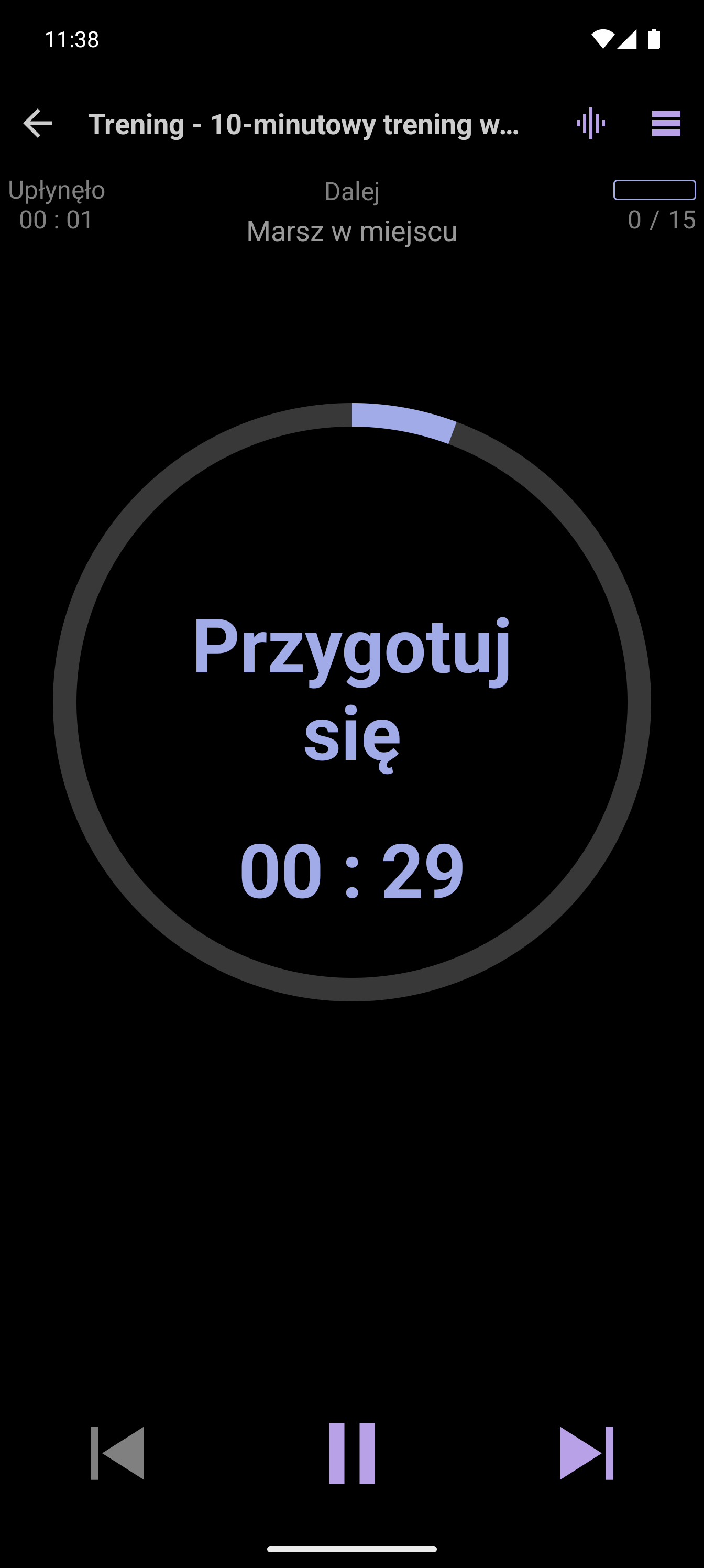 Prosty odtwarzacz CrazyFit podczas 10-minutowego treningu domowego