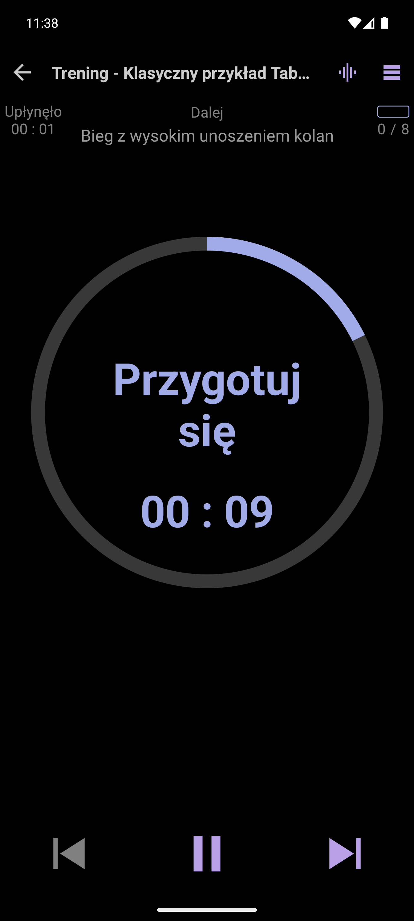 Odtwarzacz CrazyFit podczas klasycznego treningu interwałowego typu Tabata