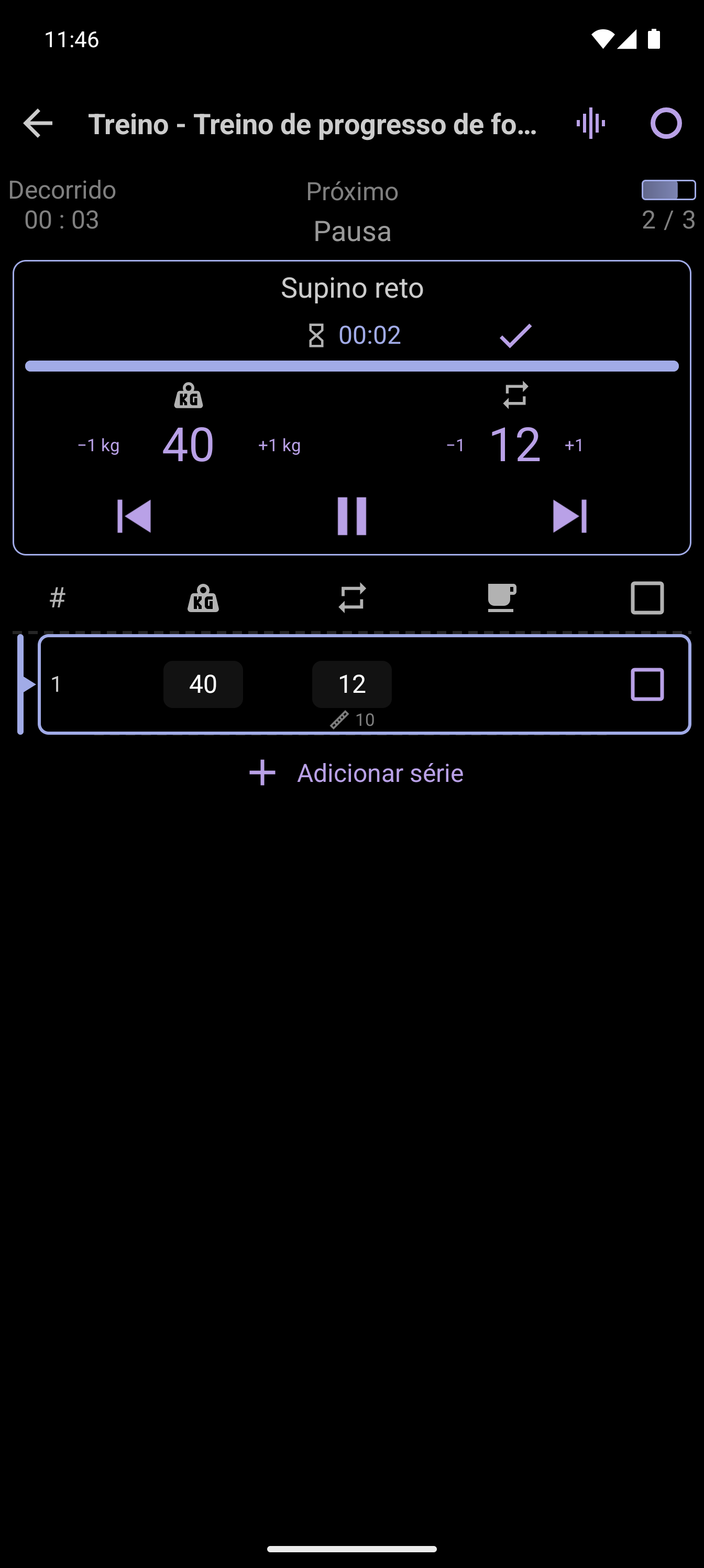 Reprodutor avançado com valores de treino editáveis
