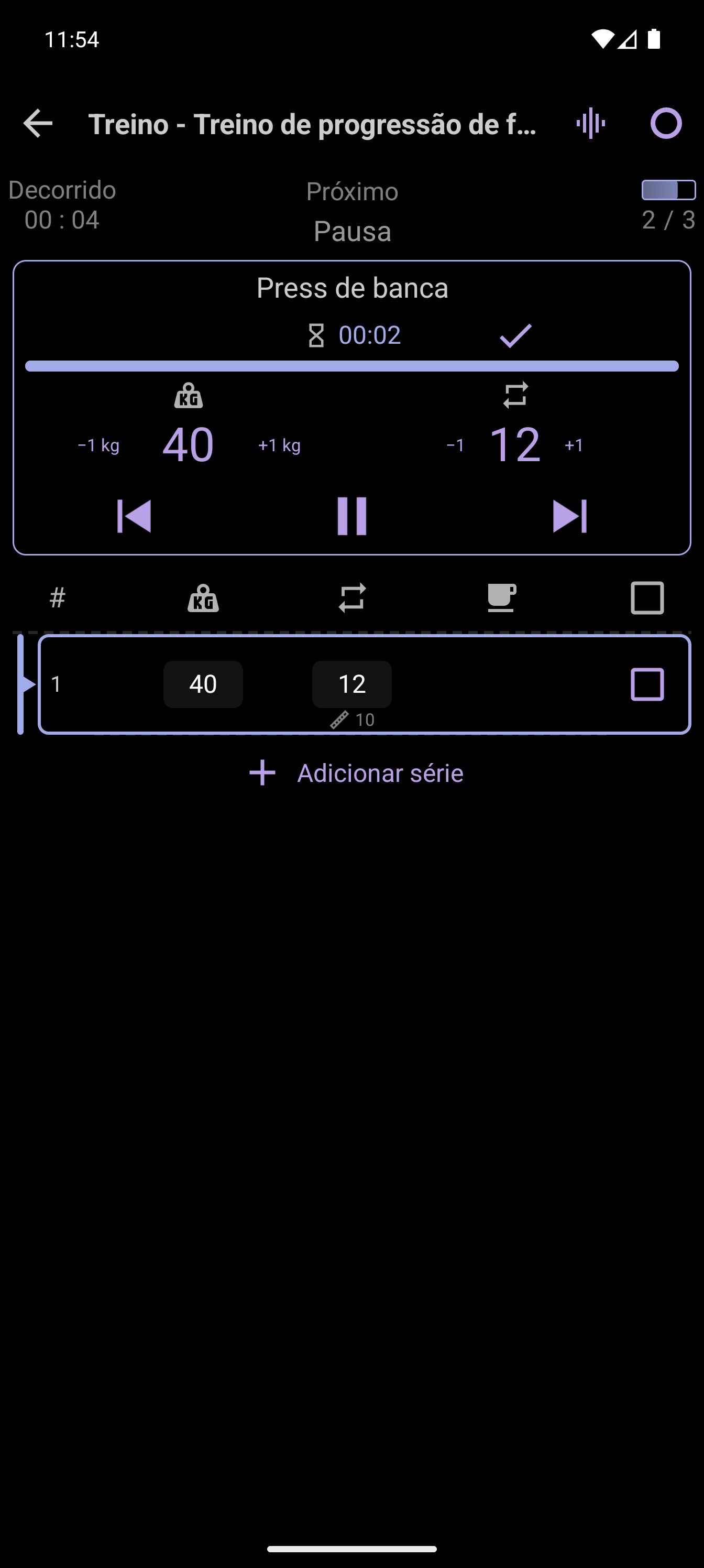 Player Avançado com valores de treino editáveis