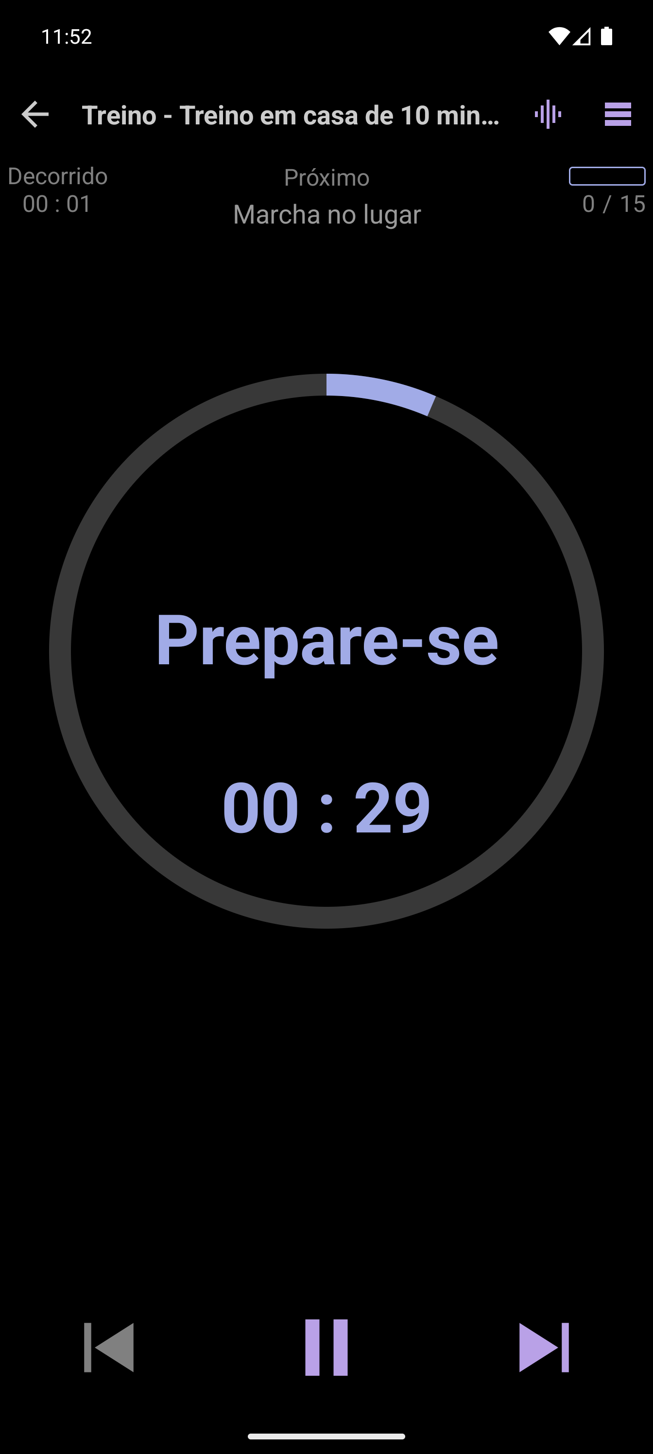 CrazyFit Simple Player a executar o treino em casa de 10 minutos