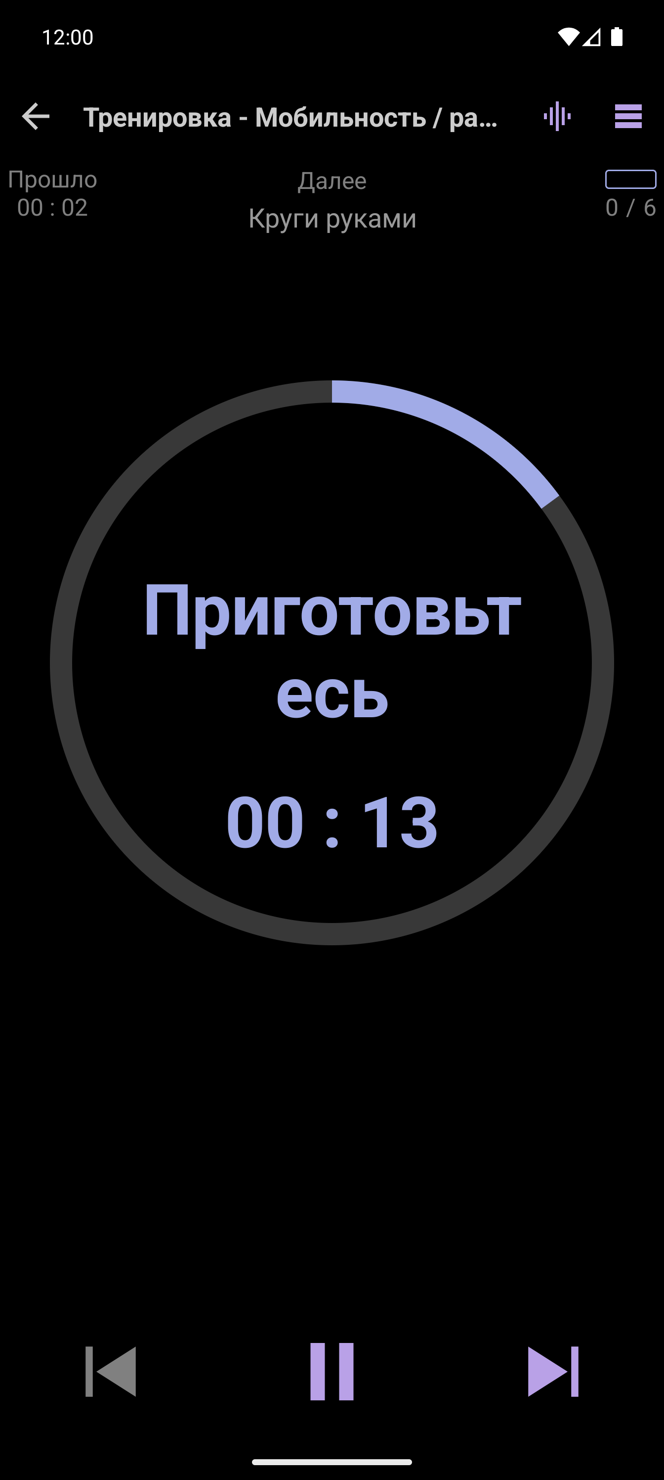 Плеер CrazyFit: выполнение комплекса упражнений на мобильность (гибкость) с контролем времени