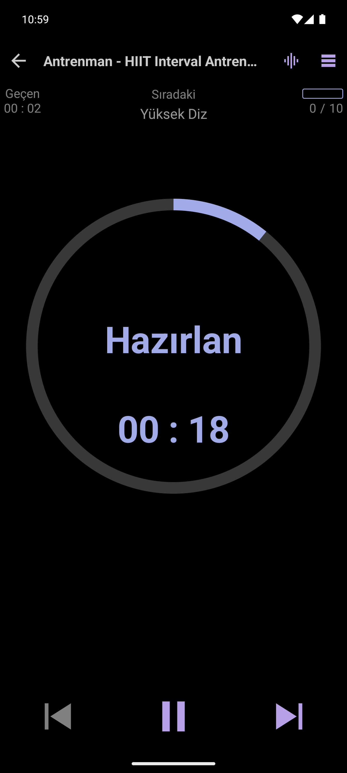 Süreli bir HIIT aralığını gösteren CrazyFit oynatıcısı