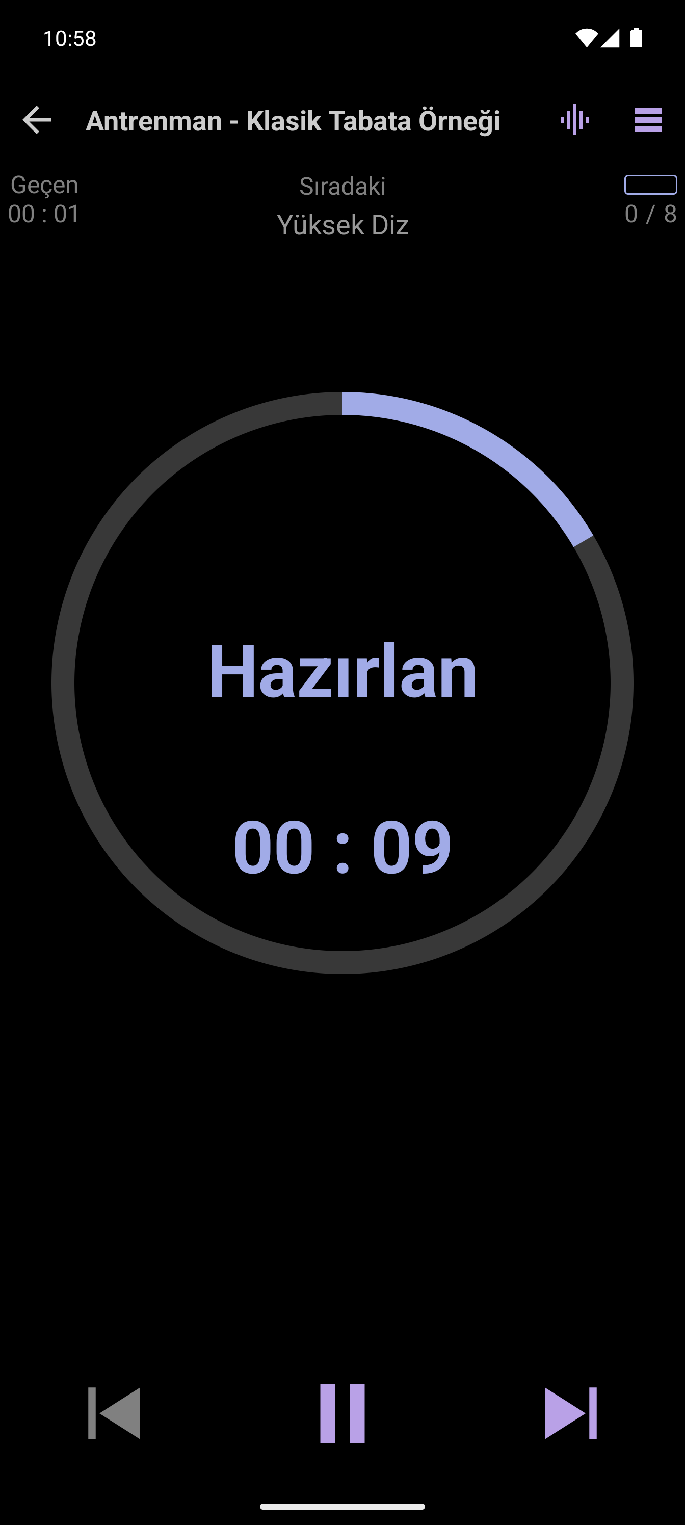 Klasik Tabata aralığını uygulayan CrazyFit oynatıcısı