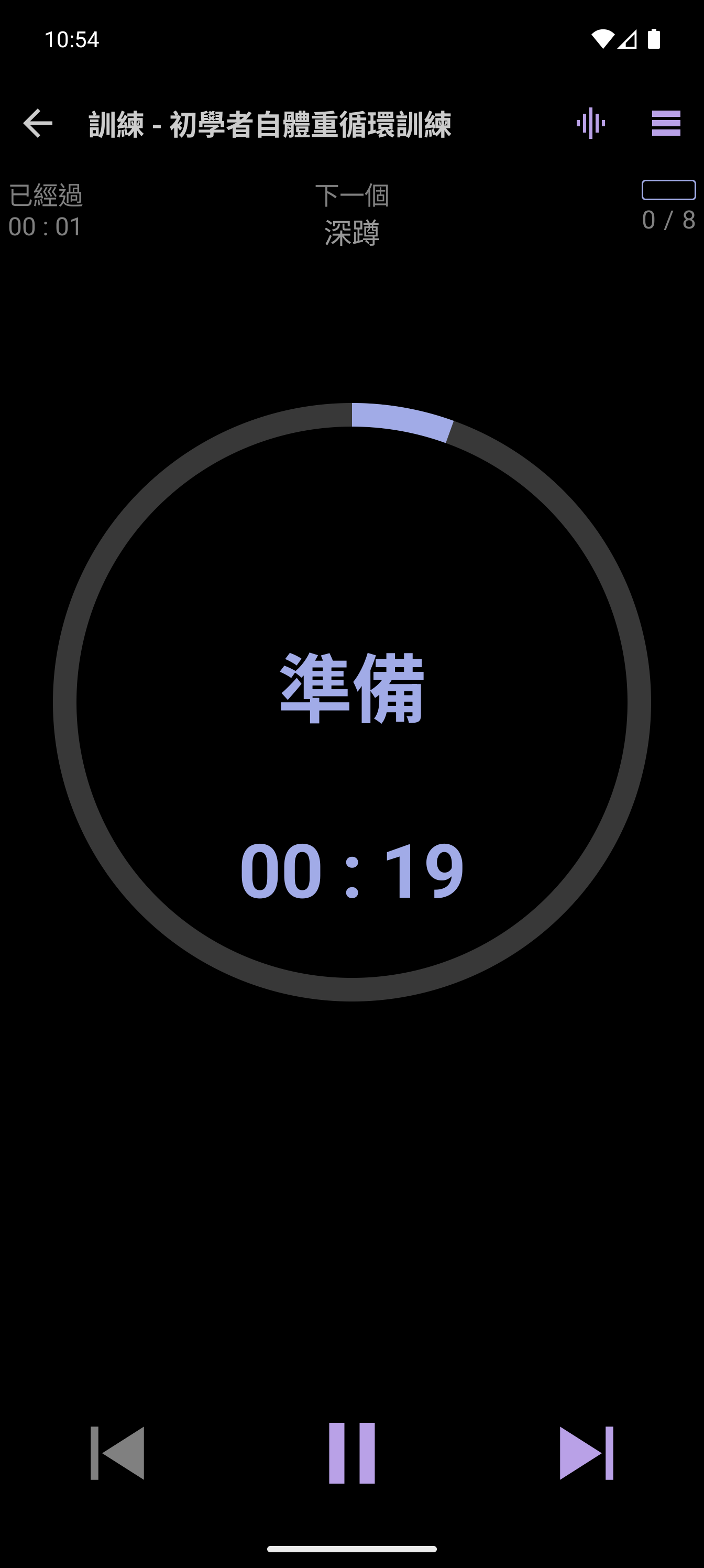CrazyFit 簡易播放器正在運行初級徒手循環訓練